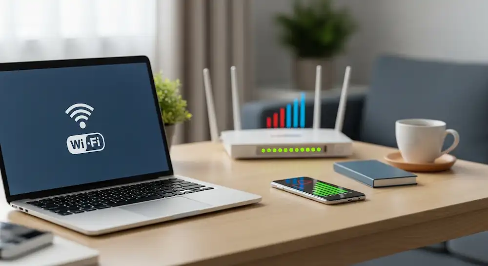 a setting in the room having a computer and with connection problems